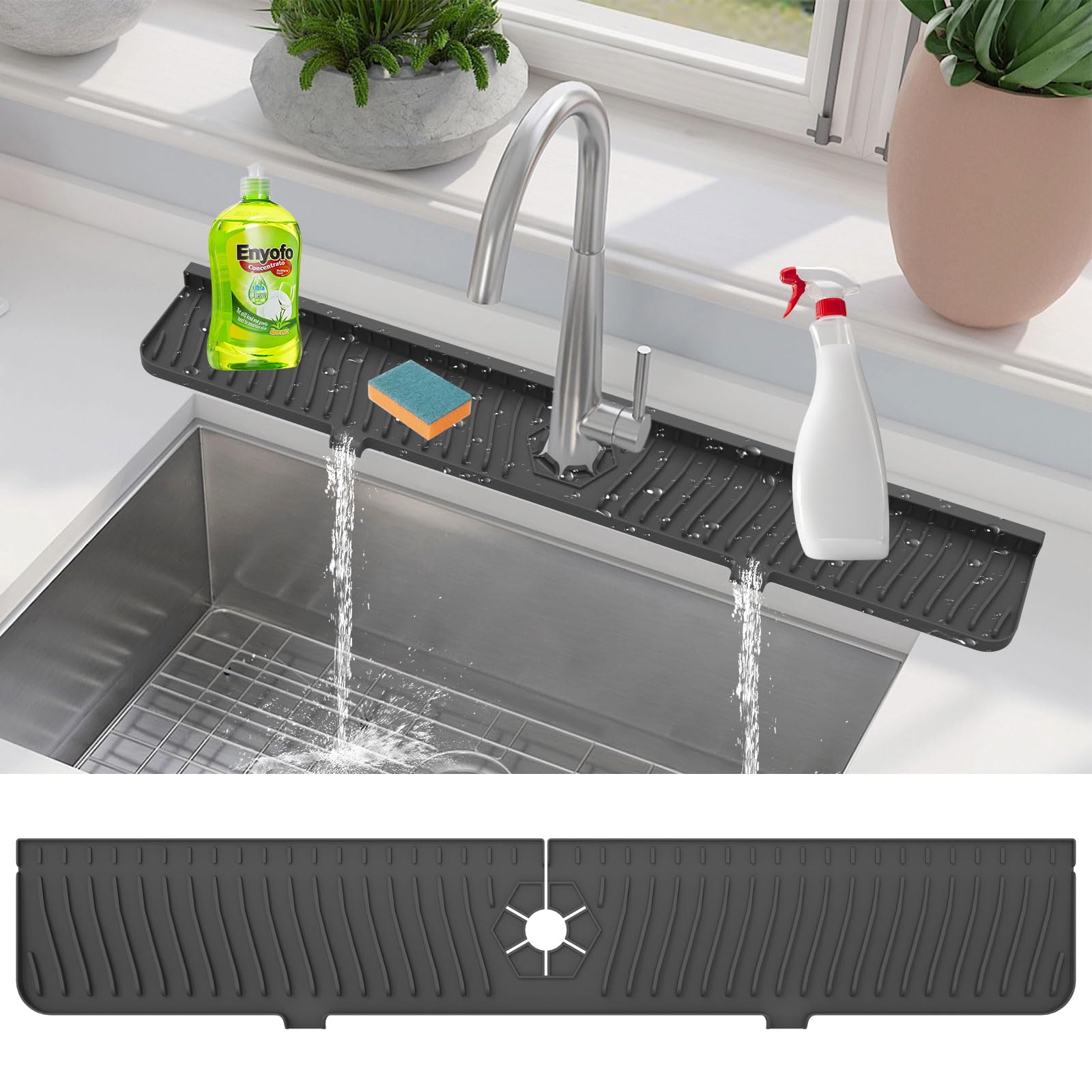 Photo 1 of 30 inch Kitchen Sink Splash Guard, Silicone Faucet Splash Guard, Large Size Silicone Sink Mat for Kitchen Bathroom, Faucet Handle Drip Catcher Tray (Black)