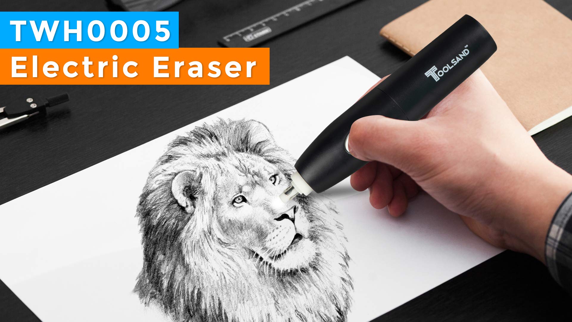 Electric Pencil Eraser Kit, Battery Operated, with Refills (Black)