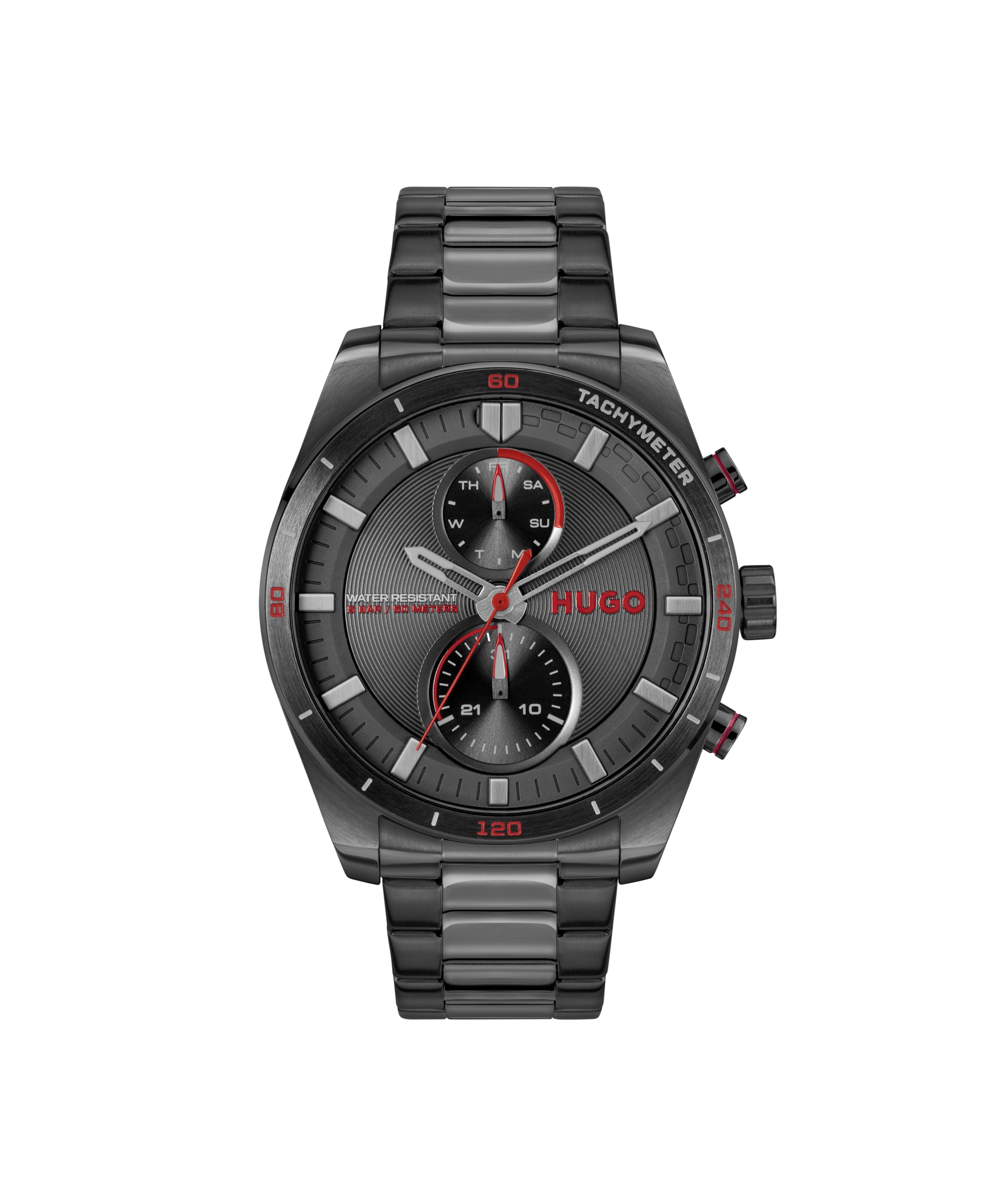 HUGO HUGO Analogue Multifunction Quartz Watch for men #FAST Collection with Stainless Steel and Leather strap