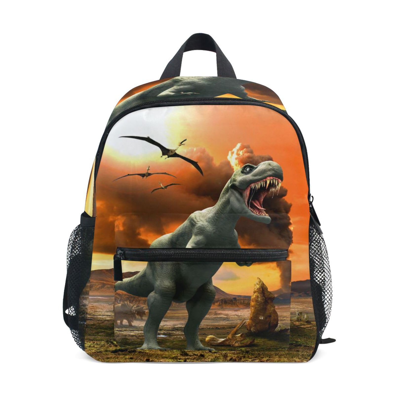 ISAOA Fire Dinosaur Backpack for Boys,Kid's Schoolbag for Kindergarten Preschool Toddler Baby Nursery Travel Bag with Chest Clip