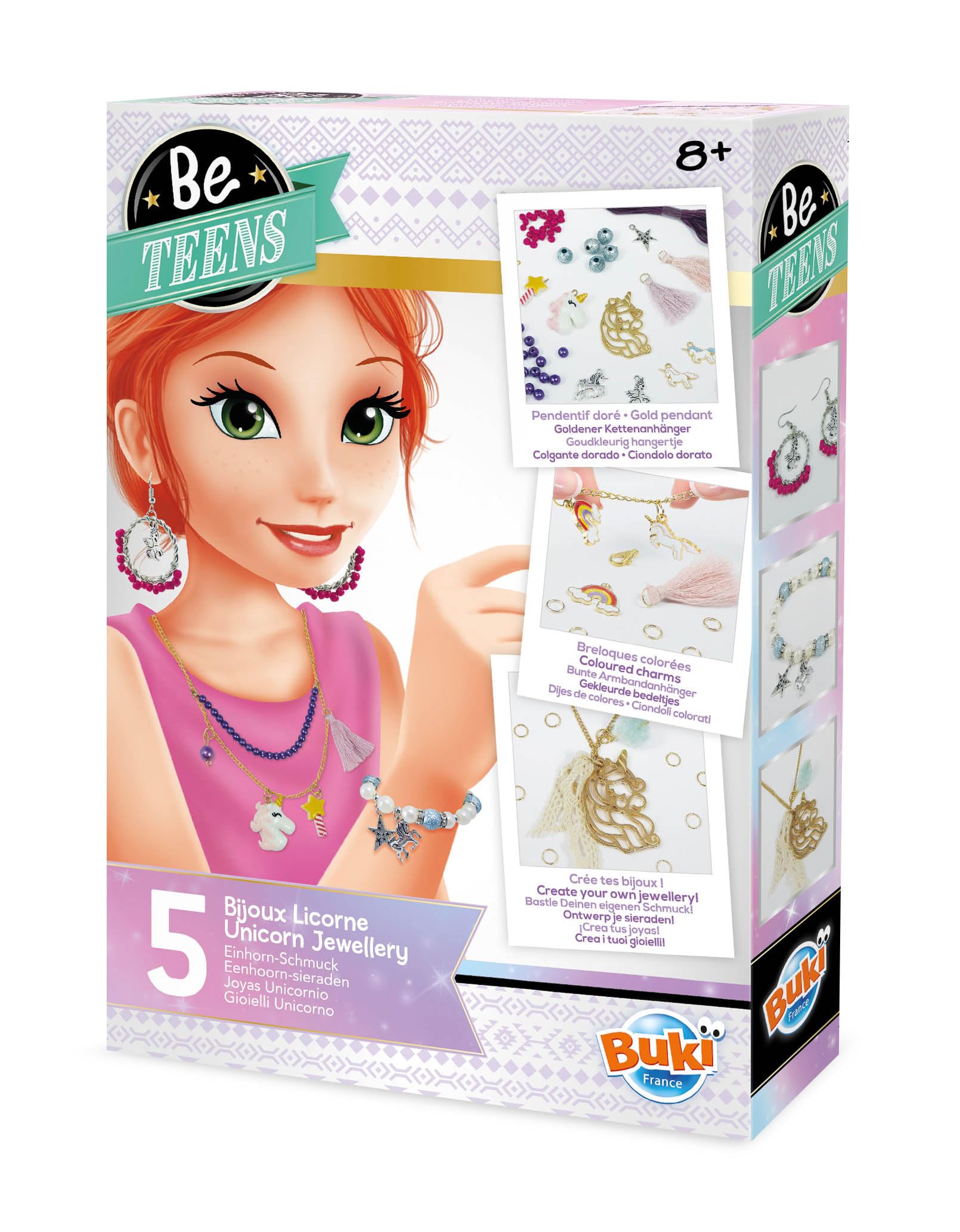 Buki France Be Teens Unicorn Jewellery Making Gift Set. Create 3 Bracelets, 2 Necklaces & Earrings with Instructions & Accessories. Arts & Crafts Present for Kids. Suitable for Boys & Girls 8+