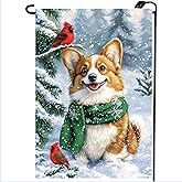 Winter Corgi Dog Garden Flag 12x18 Double Sided, Small Burlap Seasonal Snow Garden Flag Winter Christmas Outdoor Yard Decorations Porch Lawn Flags for Outside