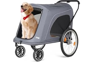 Beberoad Pets R8 Pro Extra Large Foldable Pet Stroller, Dog Stroller & Pet Trailer for Large Dogs Under 100 lbs, Unmovable, Disabled & Pregnant Dogs - Conveniently Carriable by Bike and Car, Grey