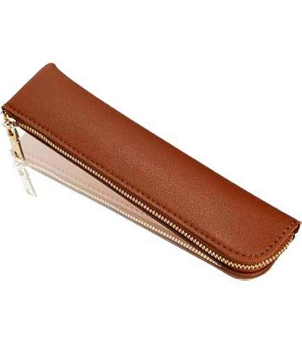 Londo Genuine Leather Zipper Pen Case / Pencil Pouch - Slim, Classic Design (Brown V2) - View #2