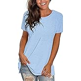 WNEEDU Womens T Shirts Short Sleeve Crewneck Loose Summer Tees Basic Tops