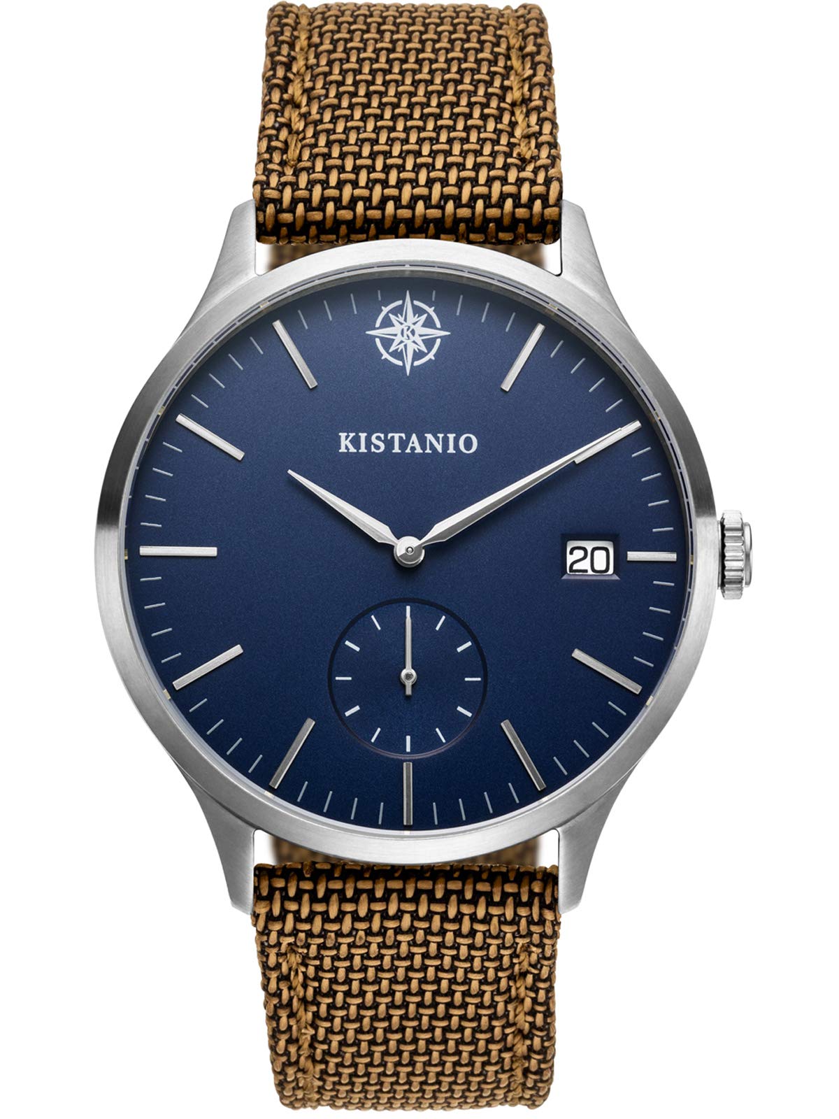 Kistanio Men's Watch Stratolis Sapphire Glass Steel Blue Bronze Canvas Leather Strap KIS-STR-40-072