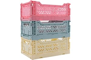 LUNA CRATES Collapsible Storage Box, Foldable Crate Organizer Bin with Handle, Stackable Crates for Home Organization (Pink-Blue-Cream, 4L - 3-Pack)