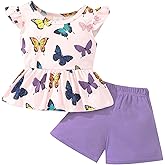 NUBEEHOHO Girls Summer Outfits Toddler Baby Girls Short Sets 2 Piece Clothing Set Flutter Sleeve Shirt and Short 2-7 Years