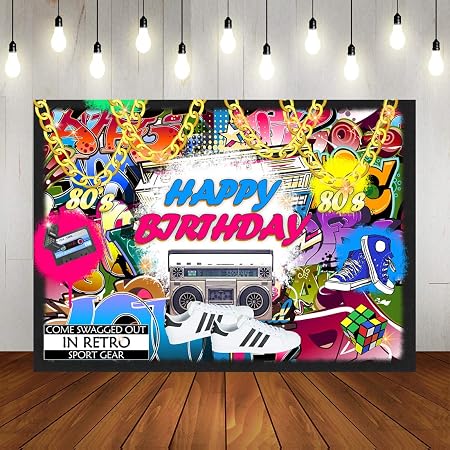 Amazon レトロ ヒップポップ ハッピーバースデー 背景 アーバングラフィティ 80年代 90年代 テーマ パーティー 写真撮影 背景 パーソナライズ ポートレート デコレーション バナー 写真ブース 小道具 7x5フィート ビニール バックペーパー 背景布 通販