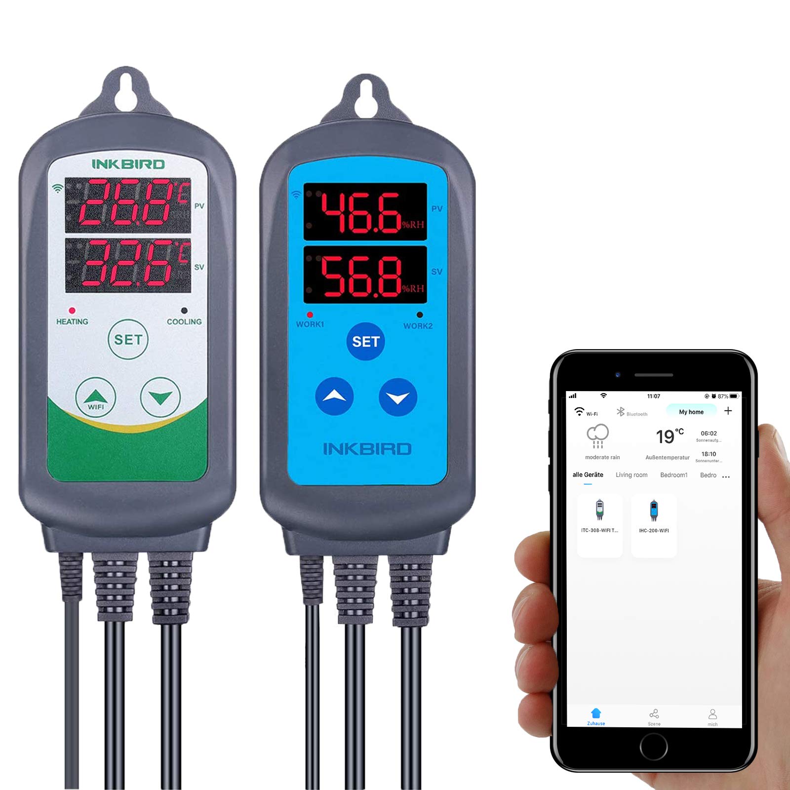 Inkbird ITC-308-WIFI Thermostat Temperature Controller with IHC-200-WIFI Humidity Controller Hygrostat