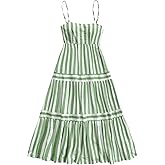 SHENHE Women's Summer Striped Smocked Spaghetti Strap Ruffle Tiered Flowy Maxi Dress Sundress