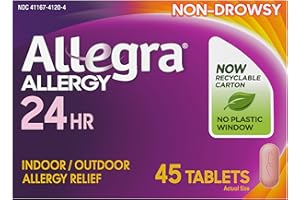 Allegra Adult 24-Hour Allergy Relief Tablets, Non-Drowsy Indoor and Outdoor Allergy Medicine, 180 mg Fexofenadine HCI Antihistamine Pill, 45-Count