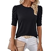 YUCOLEN Women's Crewneck T-Shirt Ruffle Half Sleeve Tops 2026 Casual Curved Hem Blouse Tee Shirts