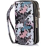 HAWEE Double Zipper Wallet for Woman Clutch Purse with Cell Phone Holder for Smartphone/Card/Coin/Cash