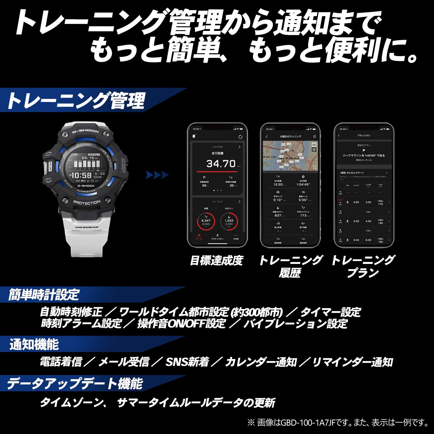 G-SHOCK(ジーショック) Casio G-SQUAD GBD-100 Series Wristwatch, Black, Watch NEW G-SQUAD, Shock Resistant