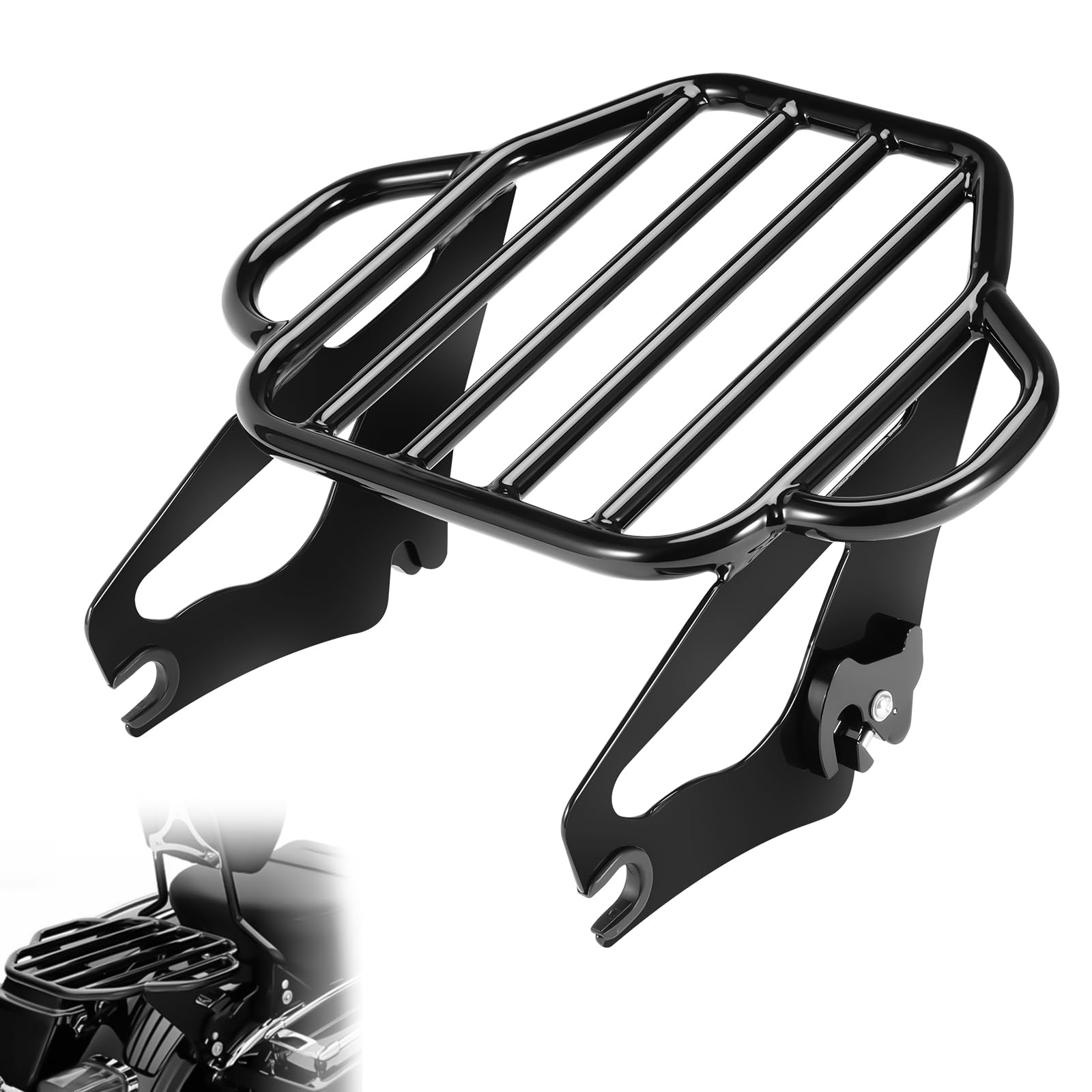 Photo 1 of 2-UP Motorcycle Luggage Rack for Harley Touring, Detachable Luggage Mounting Rack Compatible with 2009-2024 Harley Davidson Street/Road/Electra Glide Road King Tour Pack Accessories (Gloss Black)