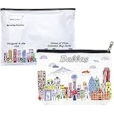 Beary Blu City Themed Artwork Cosmetic Bag Series – Designed in USA, Travel Makeup Bag with Zipper, Souvenir Gift for Women, Artwork Organizer for Purse or Toiletry (Dallas)