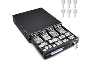 Tera 13 inch Auto Open Cash Register Drawer with 6 Keys Heavy Duty 4 Bill 8 Coin Removable Cash Tray Media Slot 24V RJ12 Key-Lock Round Corner for POS System Small Businesses Retail 330E