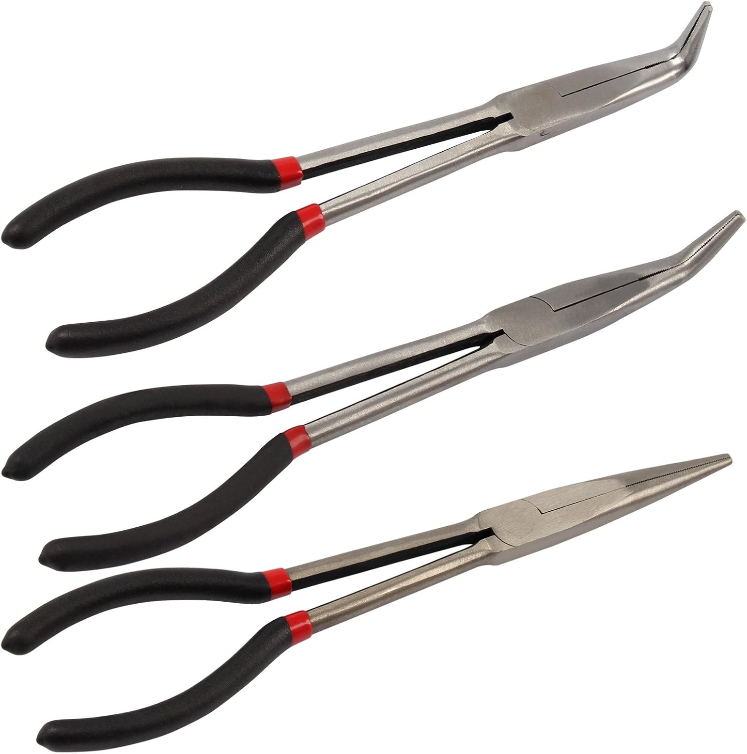Iware 3 Pcs 11 Inch Extra Long Nose Pliers Set Straight and Bent Tip Mechanic Grip Hand Tool