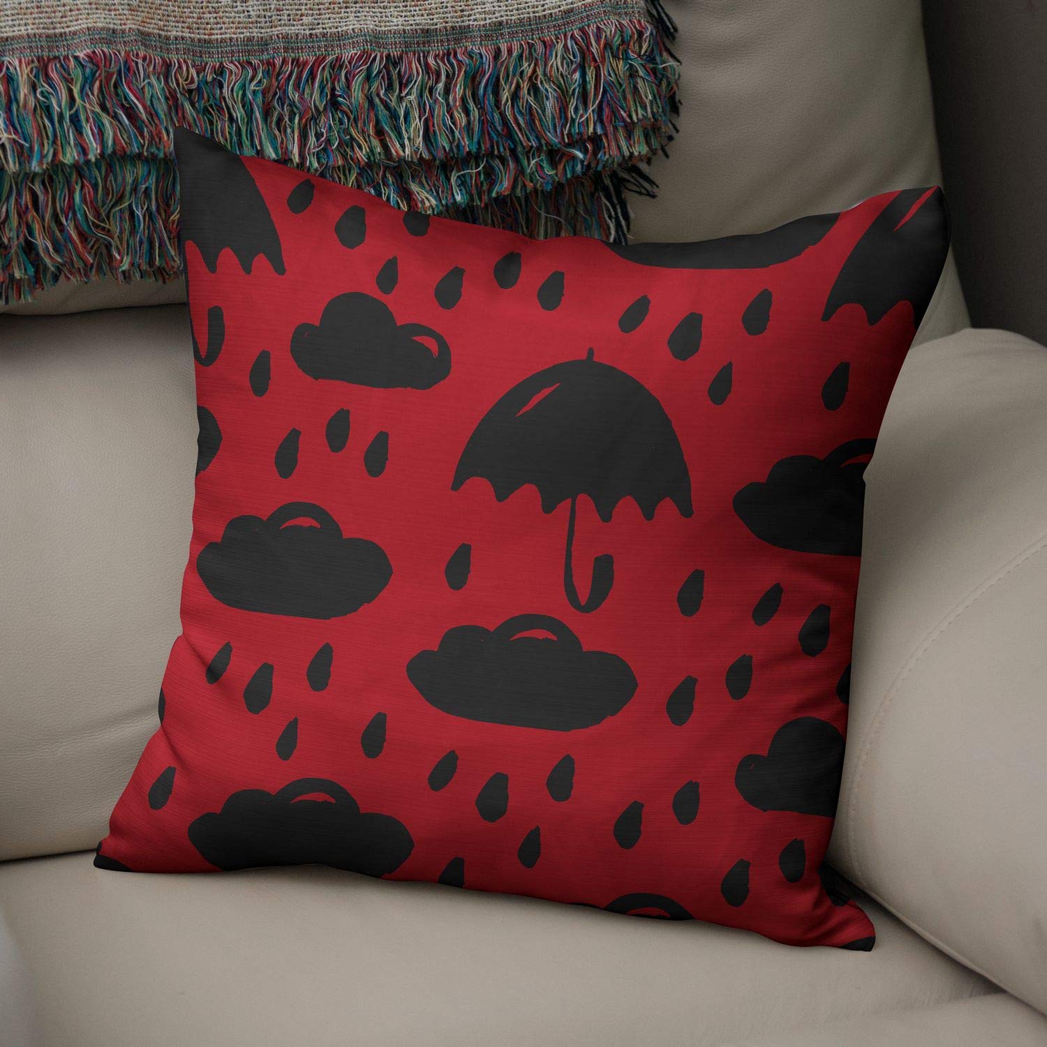 Bonamaison Decorative Cushion Cover Red & Black, Throw Pillow Covers, Home Decorative Pillowcases for Livingroom, Sofa, Bedroom, Size: 50x50 Cm - Designed and Manufactured in Turkey