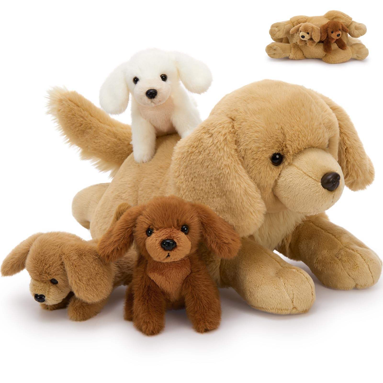 Photo 1 of MaoGoLan 4pcs Golden Retriever Stuffed Animal with Babies Inside - 18" Mommy Dog Stuffed Animal with 3 Puppy Plushies, Soft Cute Stuffed Dog Plush Toys for Kids Girls Boys Gift
