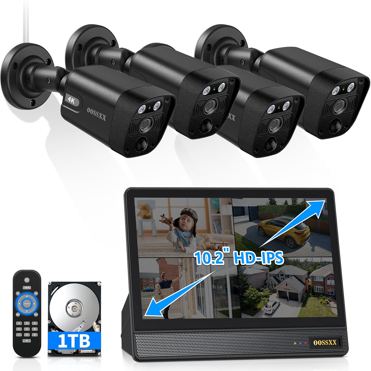 Photo 1 of (All-in-One 10.1" IPS 8MP Monitor) 2-Way Audio PoE Outdoor Home Security Camera System Wired Outdoor Video Surveillance IP Cameras System