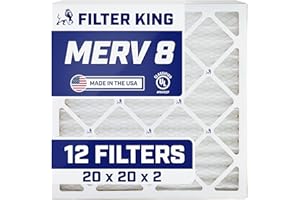 Filter King 20x20x2 Air Filter | 12-PACK | MERV 8 HVAC Pleated A/C Furnace Filters | MADE IN USA | Actual Size: 19.5 x 19.5 x 1.75"
