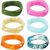 HVJ 6 Pcs Acrylic Resin Bangle Bracelets for Women, Irregular Geometric Chunky Bangles, colorful bracelets for Women Christmas Jewelry Gifts