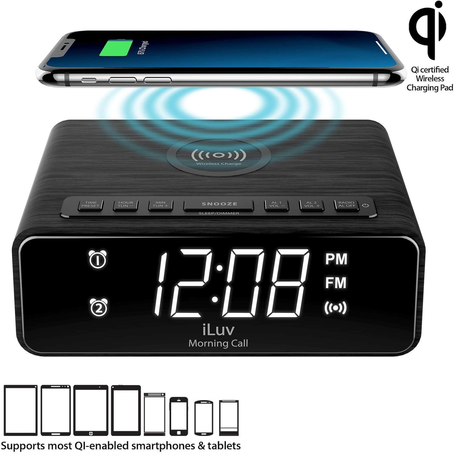 Amazon.com: iLuv Wireless Charging Alarm Clock Radio with LED White Display, Dual Alarm,Qi 