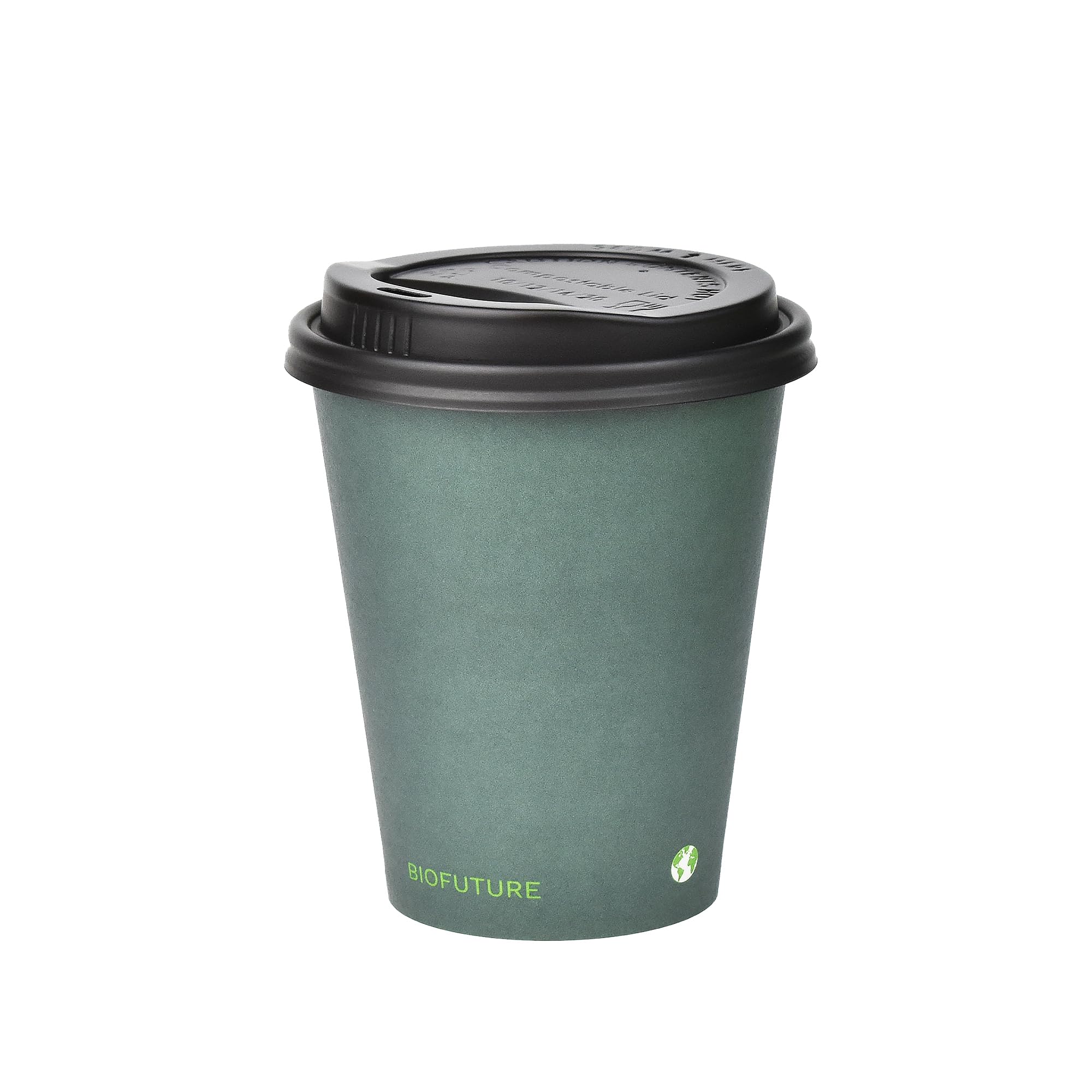 BIOFUTURE Biodegradable Coffee Cups – Green, 50 Count Disposable, 8 Ounce Paper Cups with Lids – Eco-Friendly and 100% Compostable – Ideal for Tea, Coffee, and Hot Drinks (50 Pcs, Green, 8oz)