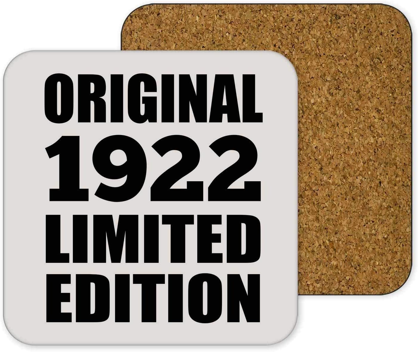 98th Birthday Original 1922 Limited Edition - Drink Coaster Non-Slip Non-Skid Mat Cork Back-ing - Idea for Friend Kid Daughter Son Grand-Dad Mom Birthday Wedding Anniversary Thanksgiving