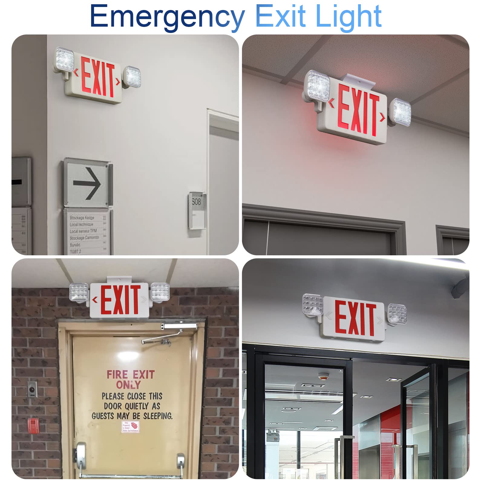 TANLUX Red Exit Sign with Emergency Lights, LED Emergency Exit Light with Battery Backup, UL Listed, AC 120/277V, Commercial Emergency Lights Combo for Business - 1 Pack