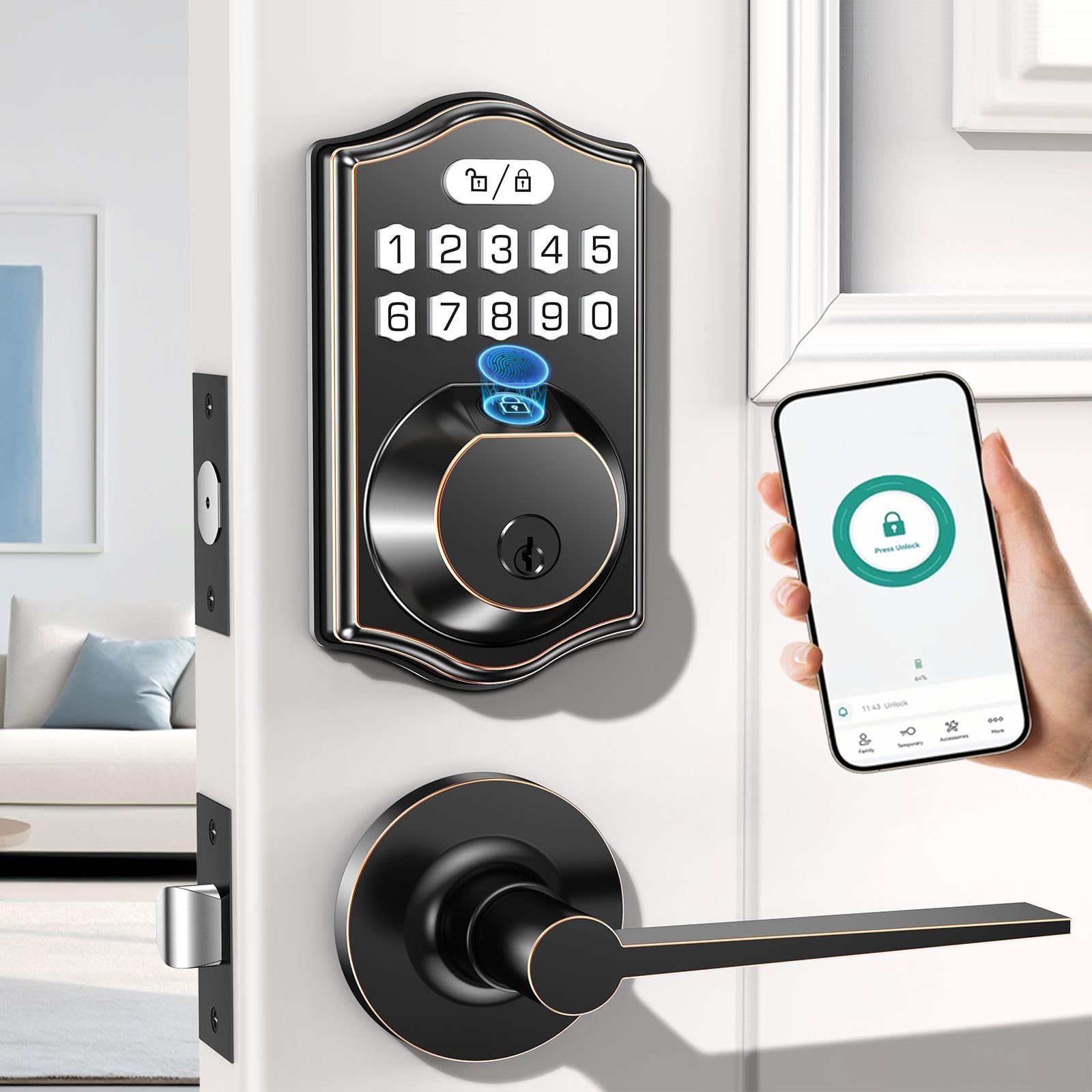 keyless Entry Door Lock deadbolt with Handle Set- Front Door ...