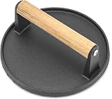 QWORK Burger Press Cast Iron with Wooden Handle 17.5cm view 7