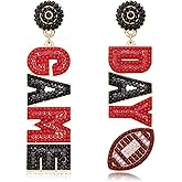 Beaded Game Day Earrings - Rhinestone Football Team Drop Dangle Earrings for Women - Football Mom Accessories & Sports Jewelry Gifts