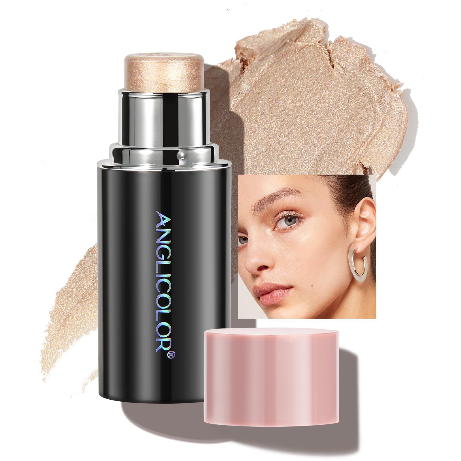Anglicolor Highlighter Stick - Blendable Cream, Non-Greasy, Long Lasting, Brightening Effect, Fragrance of Flowers, Better for Fair Skin (01#Light pink pearl)