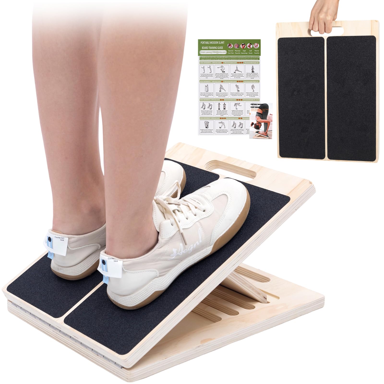 Photo 1 of XCMVCN Slant Board for Calf Stretching, 5 Angle Portable Adjustable Calf Wooden Stretch Board with Training Poster, 300lb Weight Capacity for Ankle Heel Feet Leg Knees Physical Therapy Equipment