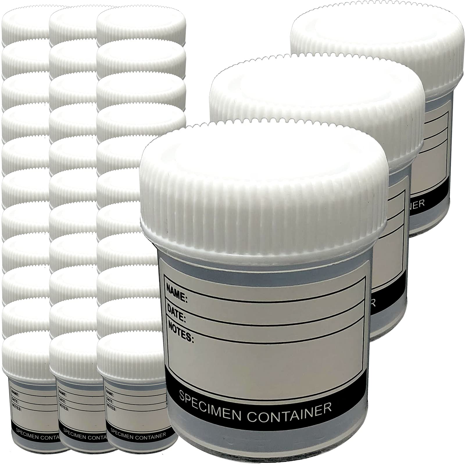 Qualicare 36 x 60ML LABELLED SPECIMEN UNIVERSAL WHITE LID POLYPROPYLENE SAMPLE TEST LAB CLEAR BOTTLE CONTAINERS