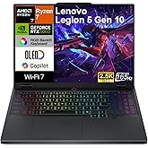 Lenovo Legion 5 Gen 10 AI Gaming Laptop 15.1" OLED WQXGA (2560x1600) 165Hz Display (AMD Ryzen 7 260 (Beats i7-14700), 16GB DDR5, 1TB SSD, GeForce RTX 5060, RGB KB, WiFi 7, Webcam, BT 5.4, Win 11 Pro)