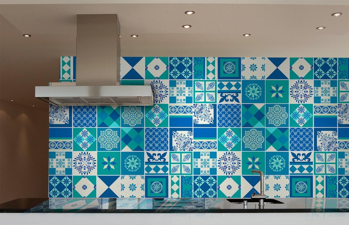 Tiles Stickers Decals - Packs with 36 Tiles (5.9 x 5.9 inches, Wall Sticker Tile Kitchen Backsplash Decoration Blue Indigo Decal)
