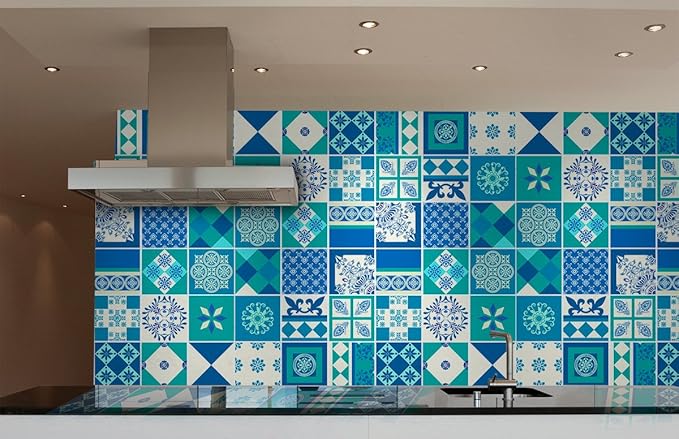 Moonwallstickers Autocollant Carrelage pour la Cuisine Bleu Indigo