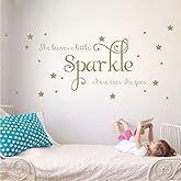 She Leaves a Little Sparkle Girls Room Vinyl Wall Decal Sticker Inspirational Quote with Stars (Gold, 15x36 inches)