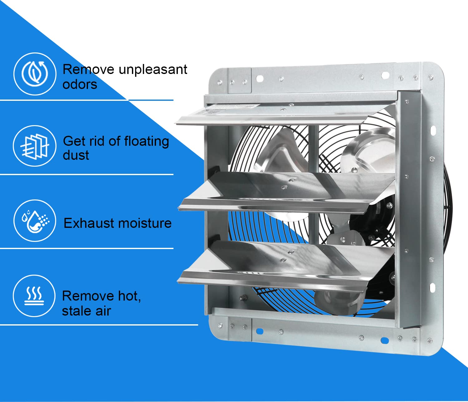 KEN BROWN 12 Inch Variable Shutter Exhaust Fan Wall Mounted With Speed Controller 1800CFM For Garages And Shops,Greenhouse,Attic Ventilation