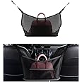 Ziciner Car Net Pocket Handbag Holder, Organizer Mesh Bag Between Two Seat, Driver Storage Netting Pouch for Handbag Purse, Barrier of Backseat Pet Kids, Car Accessories for Women Men (Black)