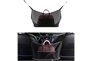 Ziciner Car Net Pocket Handbag Holder, Organizer Mesh Bag Between Two Seat, Driver Storage Netting Pouch for Handbag Purse, Barrier of Backseat Pet Kids, Car Accessories for Women Men (Black)