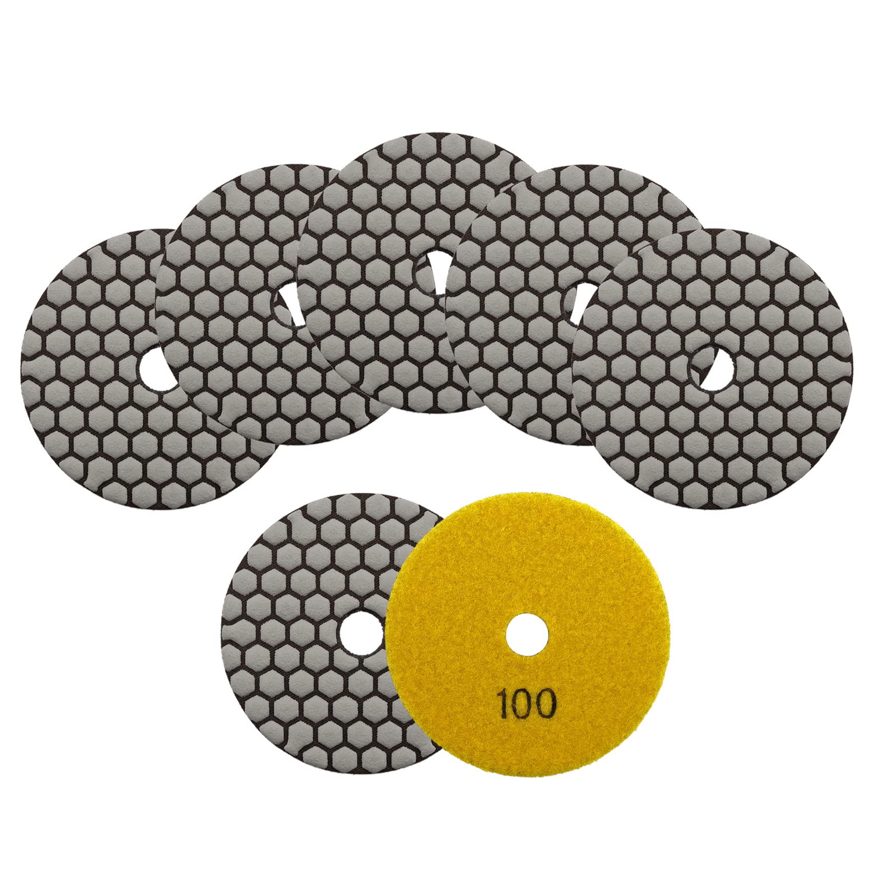 KURSTOL Dry Diamond Polishing Pads Set - 7pcs 100mm Grits #100 Countertop Polishing Pads for Granite Quartz Stone Marble Floor