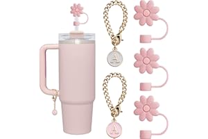 YOSHUYUKI 3+2PCS Hot Pink Straw Topper Cute Flower Straw Cover Cap for Stanley Cup Accessories Personalized Letter Charm for Stanley Tumbler Simple Modern 30 40 oz Tumbler Cups with Handle Stanly Water Bottle