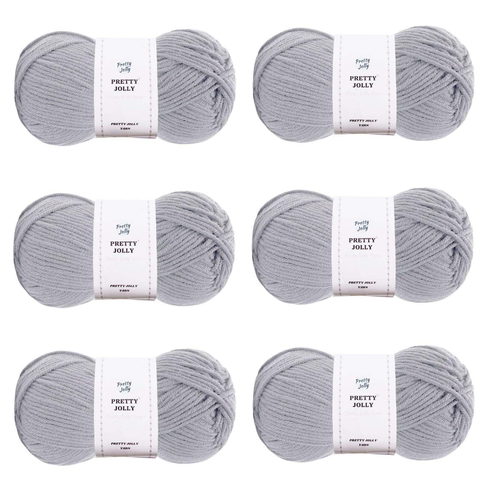 Pretty Jolly 300g Soft Assorted Colors Yarn, Sport Weight,100% Acrylic, 4 Ply, Bonbons Yarn for Crochet & Knit, DIY Project Starter Kit for Kids or Adults(6×132m) (Light Grey)