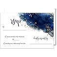 Blue Watercolor RSVP Cards with Envelopes - 25 Set - 3.5x5 Watercolor Gold Floral Design - Perfect for Wedding Invitations, Graduation, Birthdays & Engagements