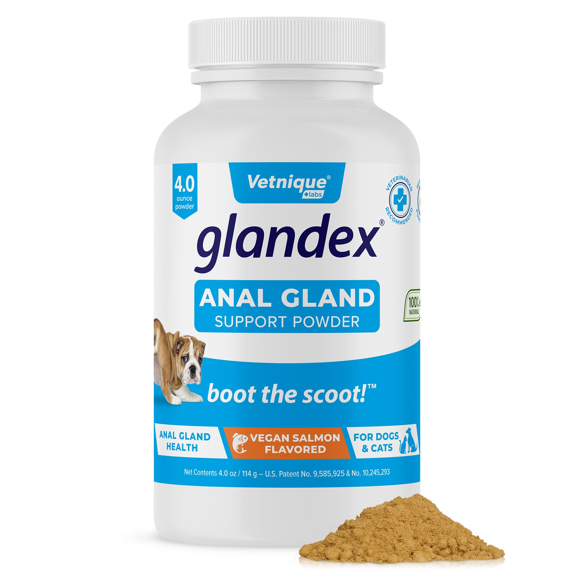 Glandex Dog & Cat Anal Gland Sac Fiber Supplement Powder With Pumpkin, Digestive Enzymes & Probiotics – Vet Recommended Healthy Bowels & Digestion - Boot The Scoot by Vetnique Labs (114g)
